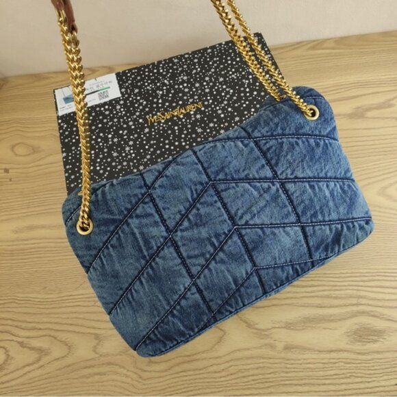 Yves Saint Laurent Blue and Gold Shoulder Bag Quilted Design - Picture 6 of 8